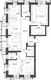 Планировка — Русское солнце, 5-комн., 113 м²