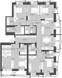 Планировка — Русское солнце, 5-комн., 165 м²