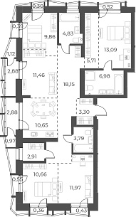 Планировка — Русское солнце, 5-комн., 113 м²