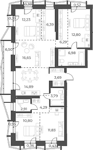 Планировка — Русское солнце, 5-комн., 114 м²