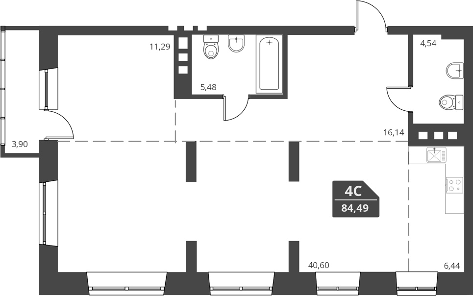 Планировка — For Stars, 1-комн., 84 м²