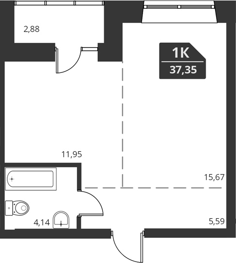 Планировка — For Stars, 1-комн., 37 м²