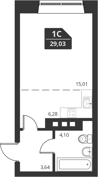 Планировка — For Stars, 1-комн., 29 м²