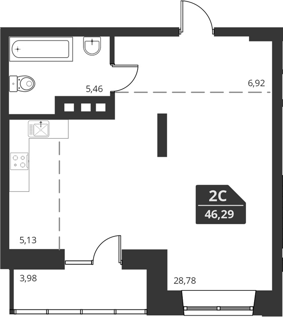 Планировка — For Stars, 1-комн., 46 м²