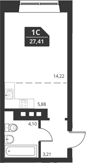 Планировка — For Stars, 1-комн., 27 м²