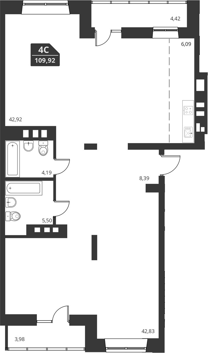 Планировка — For Stars, 1-комн., 110 м²