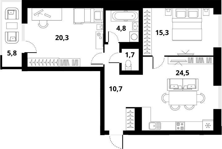Планировка — Тайгинский парк, 3-комн., 77 м²