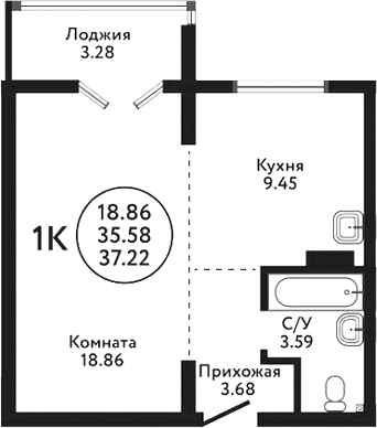 Планировка — Экополис, 1-комн., 36 м²