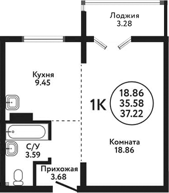 Планировка — Экополис, 1-комн., 36 м²
