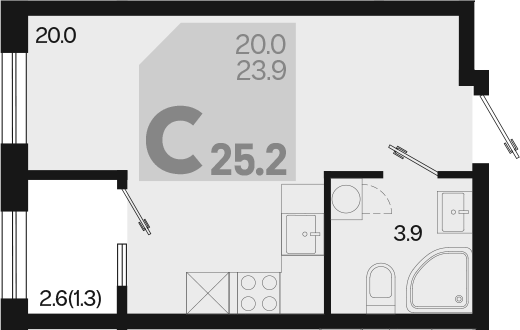 Планировка — Первое место, Студия, 24 м²