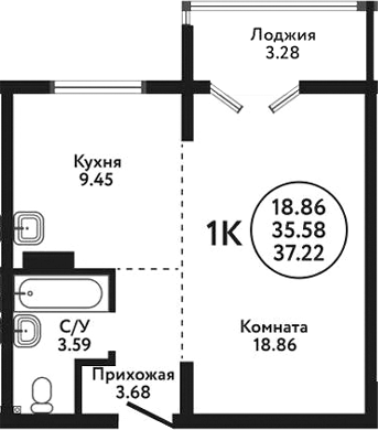 Планировка — Экополис, 1-комн., 36 м²
