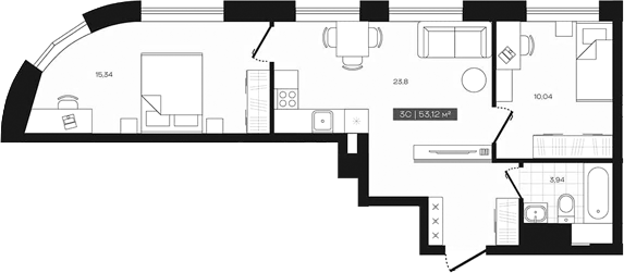 Планировка — Freedom, 3-комн., 53 м²