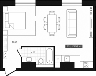 Планировка — Freedom, Студия, 44 м²