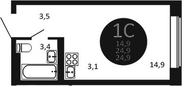 Планировка — Первый на Есенина, Студия, 25 м²