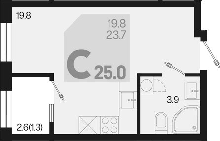 Планировка — Первое место, Студия, 24 м²