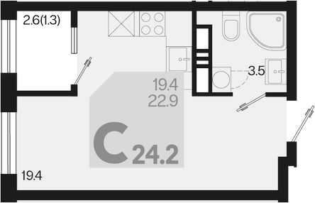 Планировка — Первое место, Студия, 23 м²