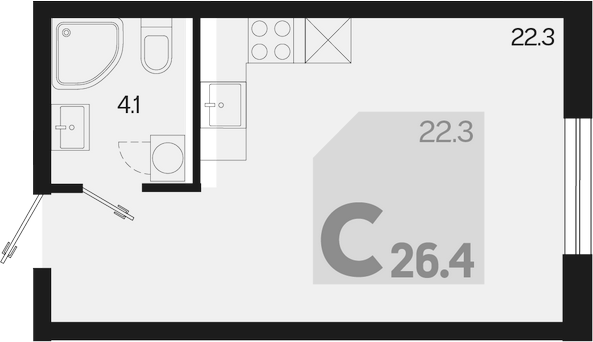 Планировка — Первое место, Студия, 26 м²