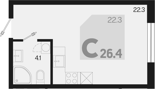 Планировка — Первое место, Студия, 26 м²