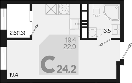 Планировка — Первое место, Студия, 23 м²