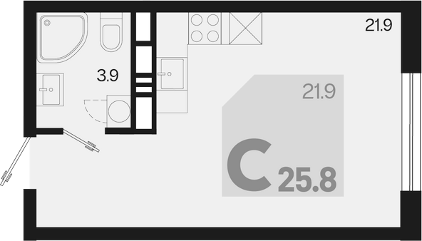 Планировка — Первое место, Студия, 26 м²