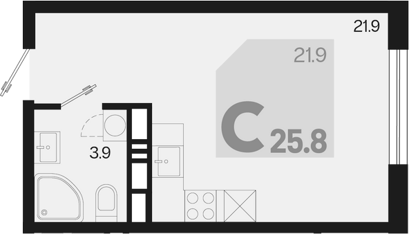 Планировка — Первое место, Студия, 26 м²