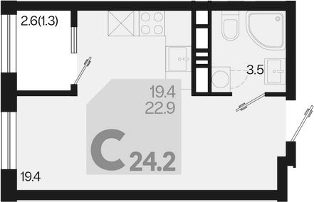 Планировка — Первое место, Студия, 23 м²