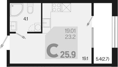 Планировка — Первое место, Студия, 23 м²