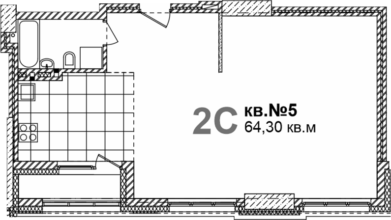 Планировка — Римский квартал, 1-комн., 64 м²