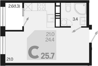 Планировка — Первое место, Студия, 24 м²