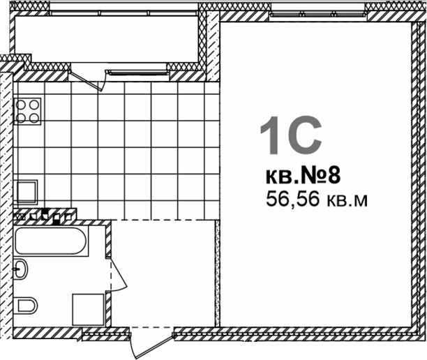 Планировка — Римский квартал, 1-комн., 57 м²