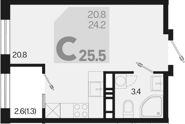Планировка — Первое место, Студия, 24 м²