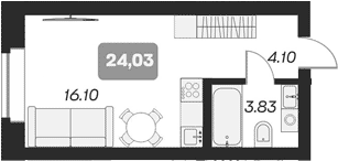 Планировка — Аэрон, Студия, 24 м²