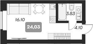 Планировка — Аэрон, Студия, 24 м²