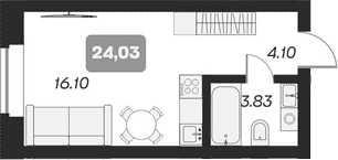 Планировка — Аэрон, Студия, 24 м²