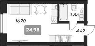 Планировка — Аэрон, Студия, 25 м²