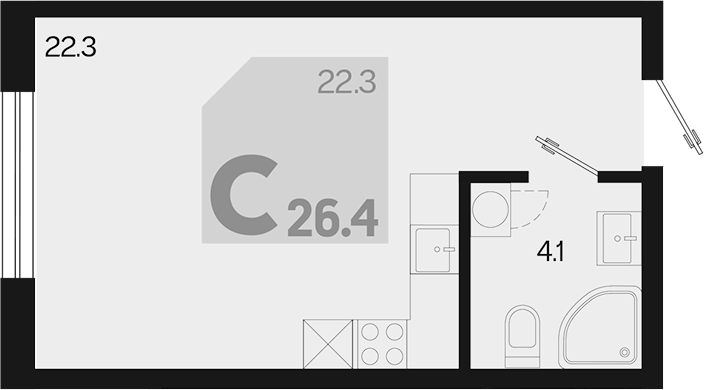 Планировка — Первое место, Студия, 26 м²