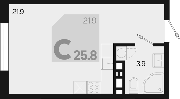 Планировка — Первое место, Студия, 26 м²