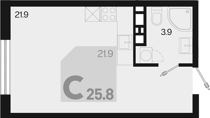 Планировка — Первое место, Студия, 26 м²