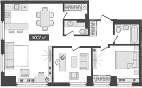 Планировка — Freedom, Студия, 66 м²