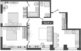 Планировка — Freedom, Студия, 63 м²