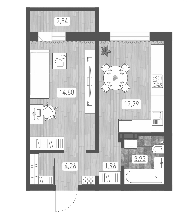 Планировка — Радуга Сибири, 1-комн., 38 м²