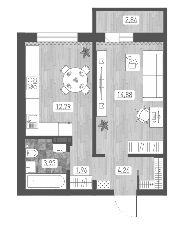 Планировка — Радуга Сибири, 1-комн., 38 м²