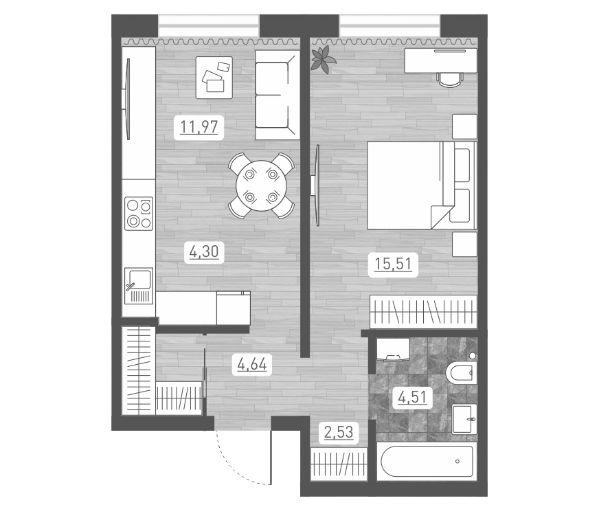 Планировка — Радуга Сибири, 2-комн., 43 м²