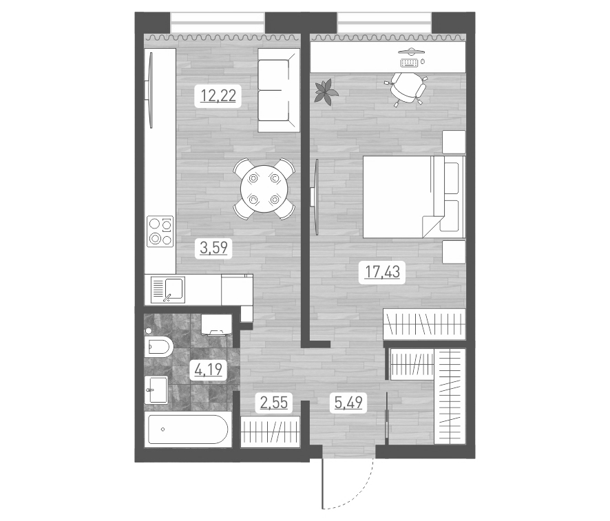 Планировка — Радуга Сибири, 2-комн., 45 м²