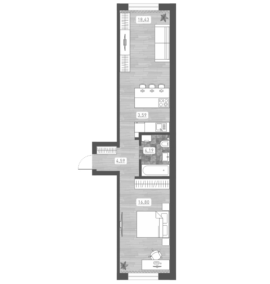 Планировка — Радуга Сибири, 2-комн., 48 м²