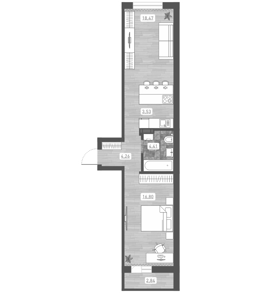 Планировка — Радуга Сибири, 2-комн., 48 м²