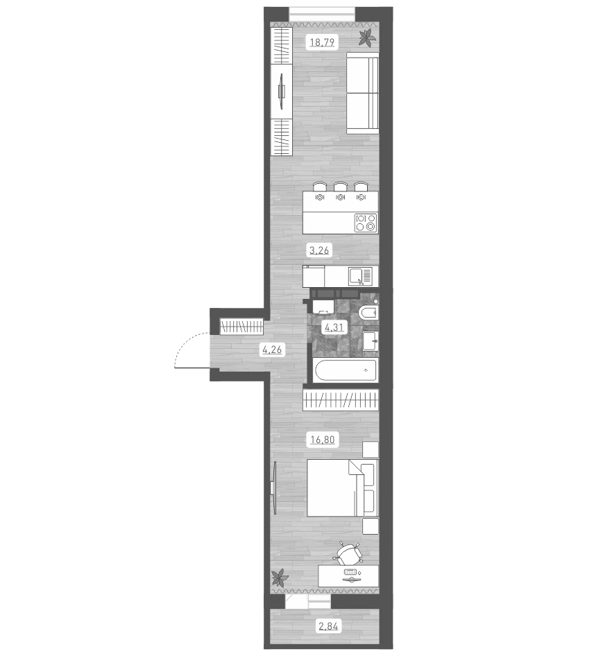 Планировка — Радуга Сибири, 2-комн., 48 м²