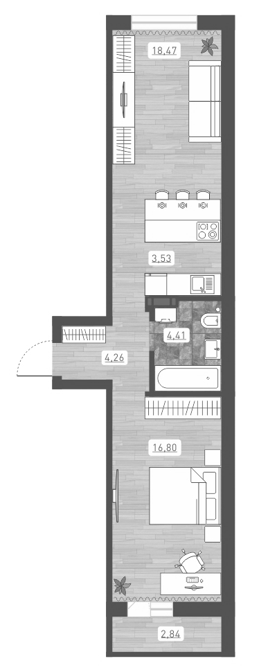 Планировка — Радуга Сибири, 2-комн., 47 м²