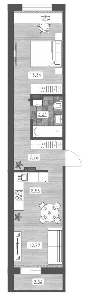 Планировка — Радуга Сибири, 2-комн., 45 м²