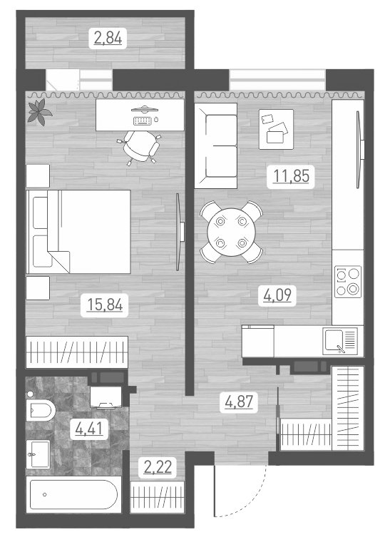 Планировка — Радуга Сибири, 2-комн., 43 м²